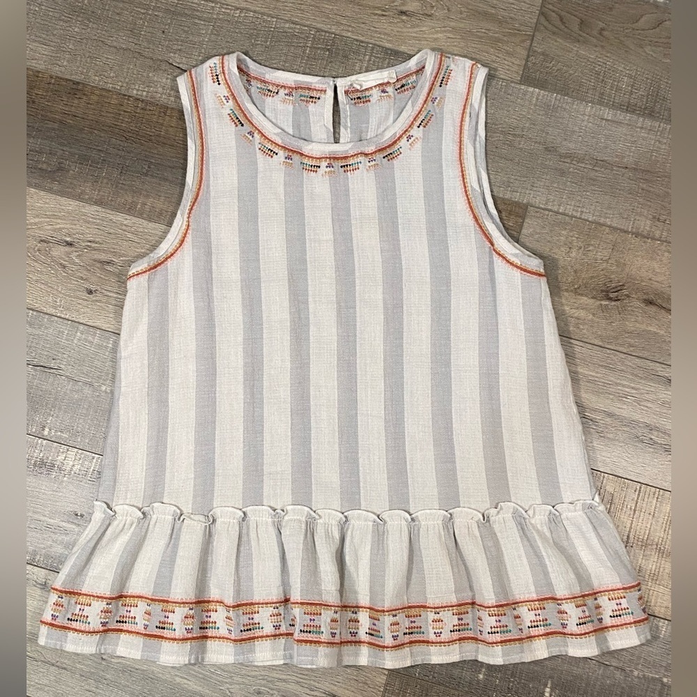 Altar'd State Cotton Stripe Embroidered Boho Peplum Blouse Size L
